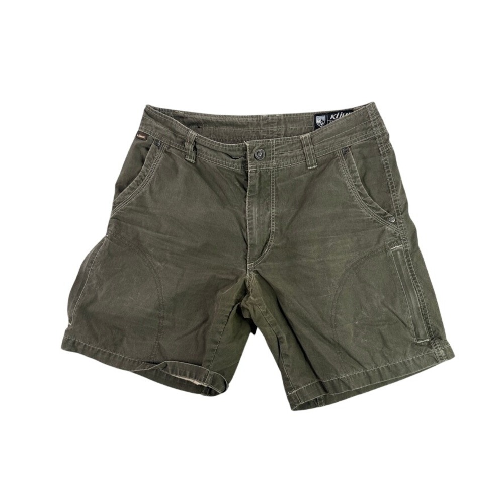 KUHL Cargo Shorts Mens 30 Olive Green Vintage Patina Dye Cotton Nylon Rugged